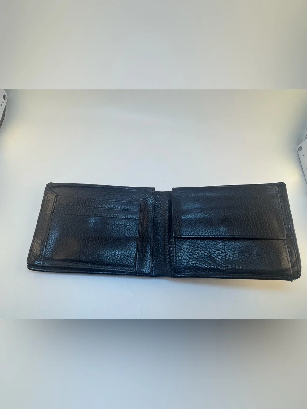 Bally Bifold Black Leather Wallet Coin Pocket Black Pebbled Leather AUTHENTIC